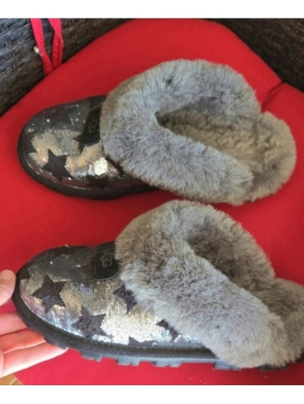 UGG Gray Plush Slippers Size 7